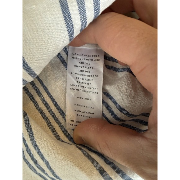 AYR The Deep End Blue White Striped Linen Shirt One Pocket Button Front Size S - Picture 4 of 7